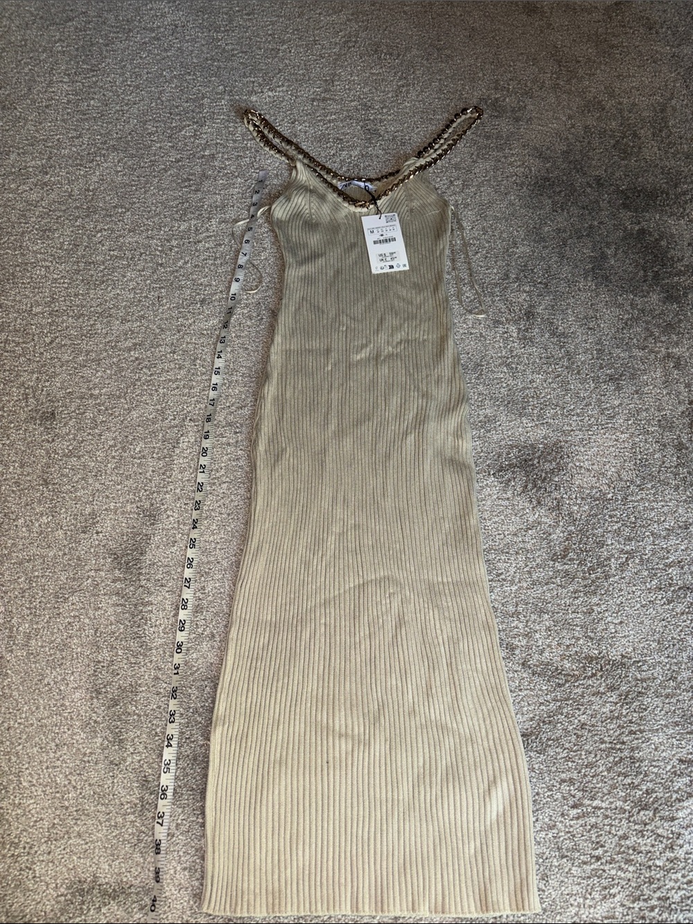Zara Ribbed Slip Dress with Chain Straps